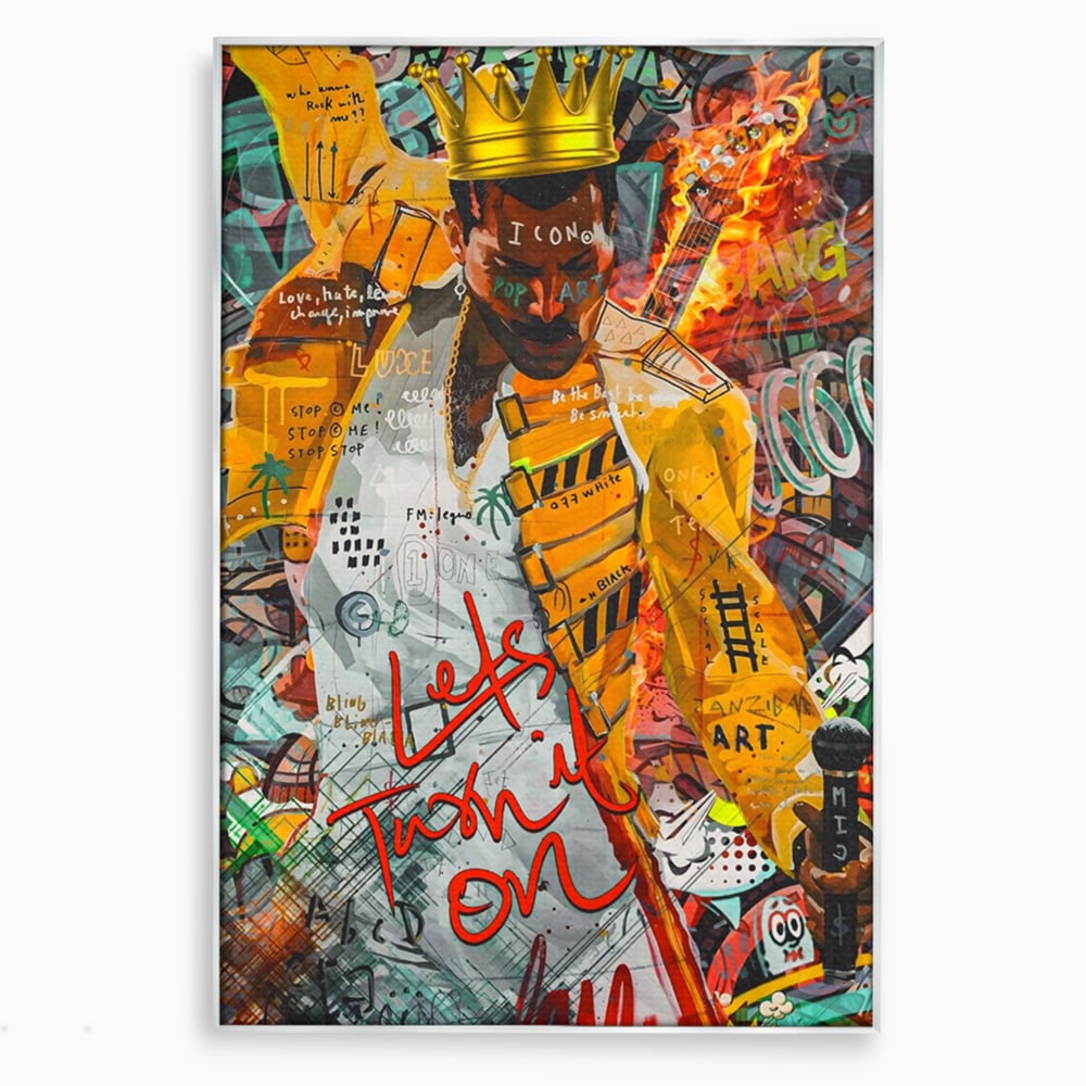 Tablou canvas cu tablou canvas cu freddie mercury stil grafitti, in rama de aluminiu argintiu